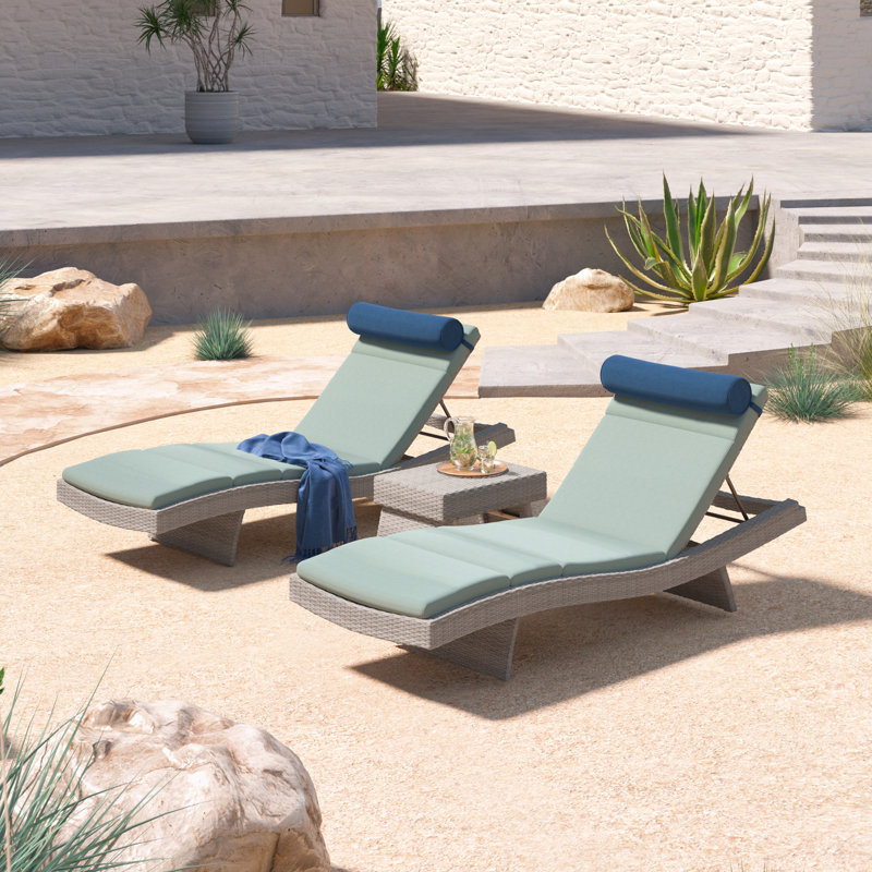 Winnie Outdoor 3'' Chaise Lounge Seat / Back Cushion, Canvas Spa Sunbrella® Canvas