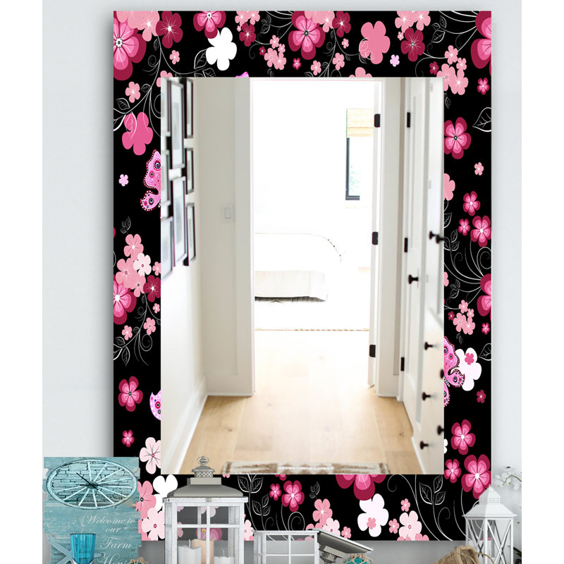 Miroir mural 16 fleurs obsidian, H 39,4 po x l 29,5 po