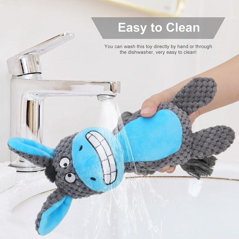 Donkey Squeaky gris foncé avec papier froissé, peluche mignonne avec corde de coton, jouet interactif pour chiots, petits et moyens chiens