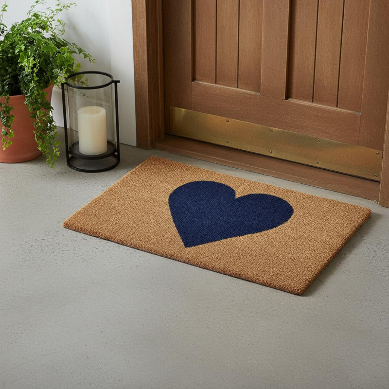 Tapis d'extérieur antidérapant Grandwood Heart, Naturel / bleu foncé, L 24 po x L 48 po