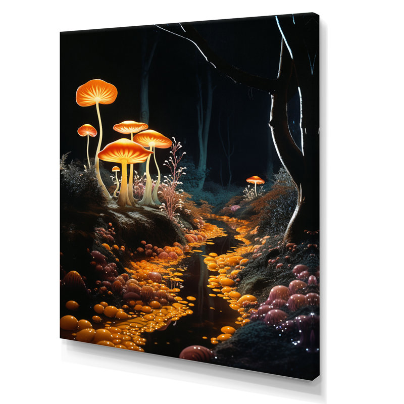 «Midnight Magic In Enchanted Mushroom Forest» sur impression sur toile, Toile tendue, H 32 po x l 16 po x P 1 po