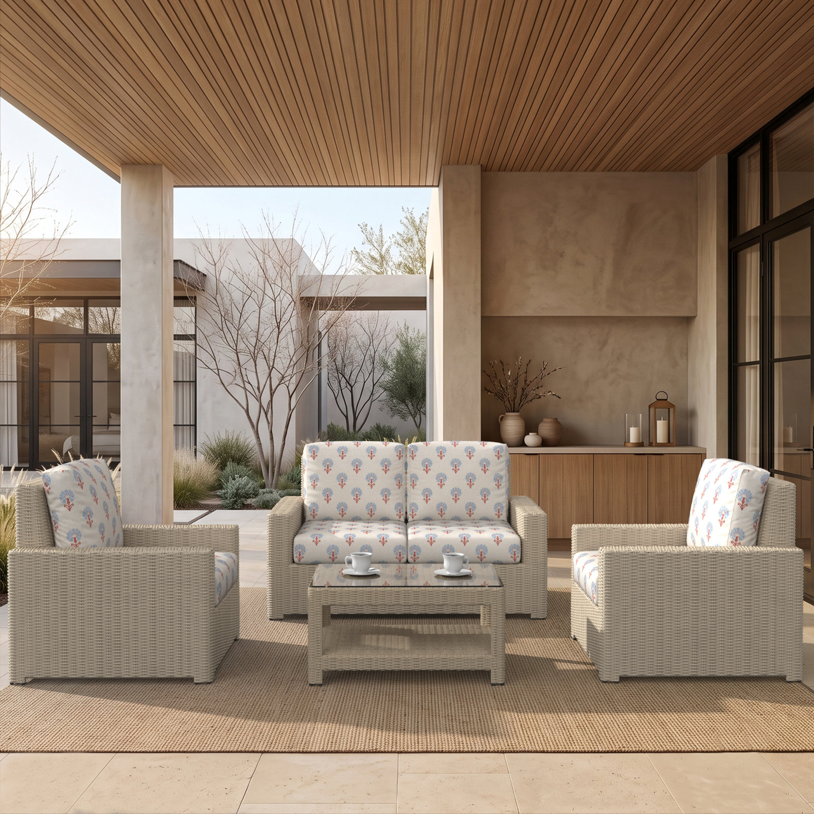 Henri 4-Person Sunbrella® Patio Seating Group, Sunbrella® Mira Bluebell