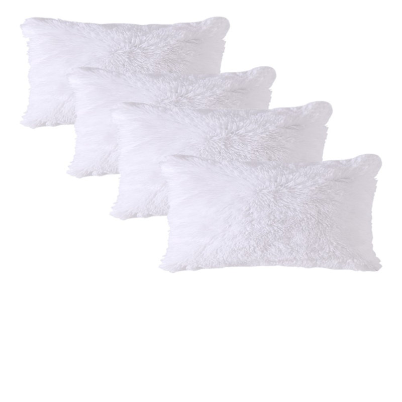Ensemble de 4 housses de coussin en fausse fourrure II, Blanc, Housse de coussin seulement - sans coussin