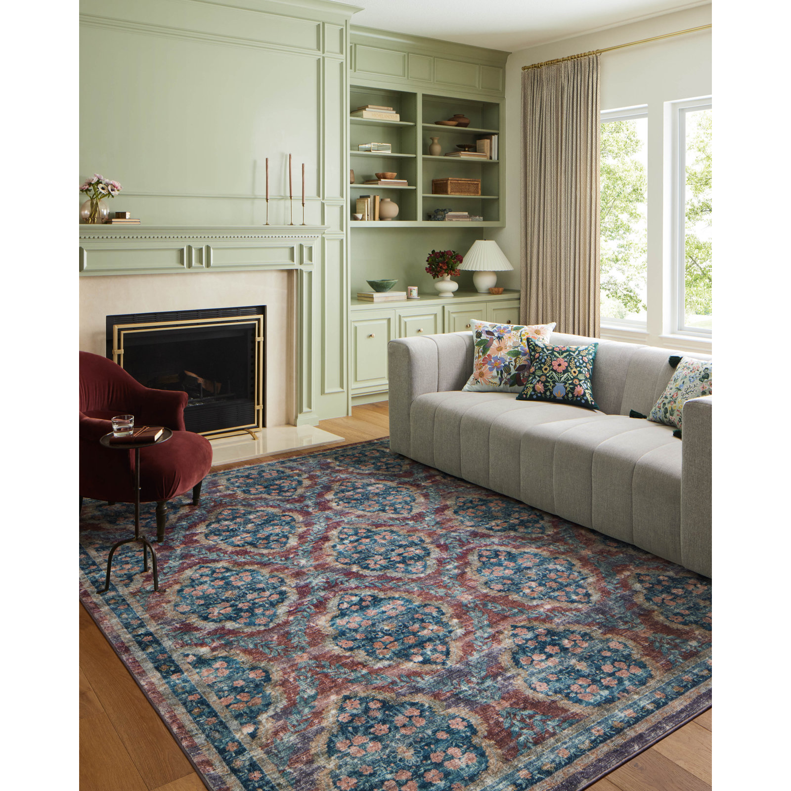 Rifle Paper Co. x Loloi Courtyard Red Area Rug feat. CloudPile, Rectangle 5' x 7'6"