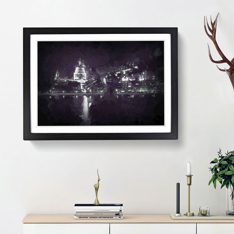 St Pauls Cathedral in London in Abstract - Framed Print, 62cm H x 87cm W x 2cm D, Black Framed