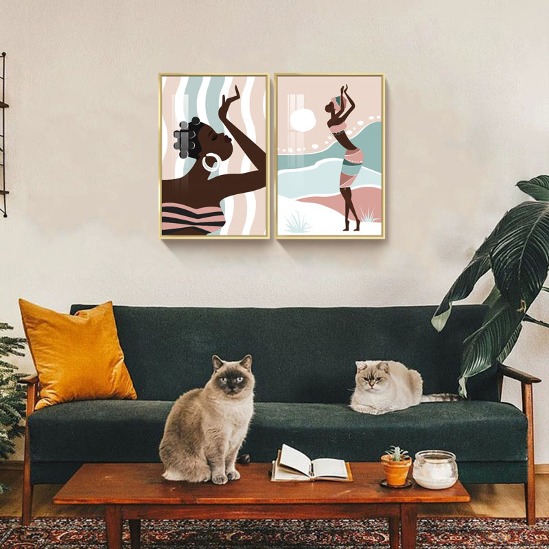 «Dancing Black Girl Modern», ensemble de 2 reproductions de photos sur toile, H 24 po x l 32 po x P 1,34 po, Or