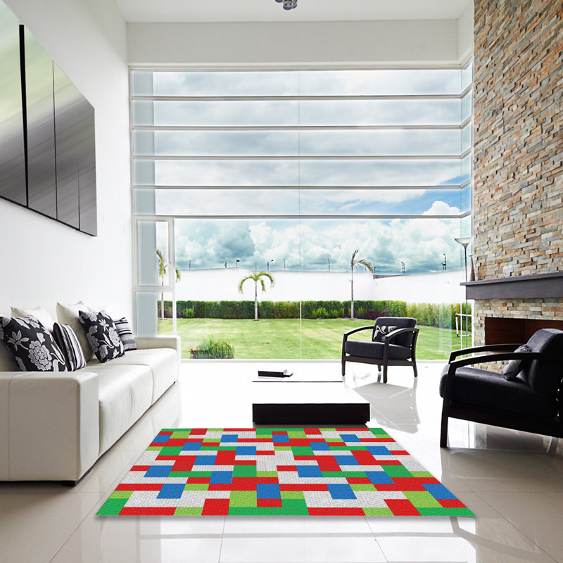 Tapis vert à motif géométrique Kiker, Carré 3 pi