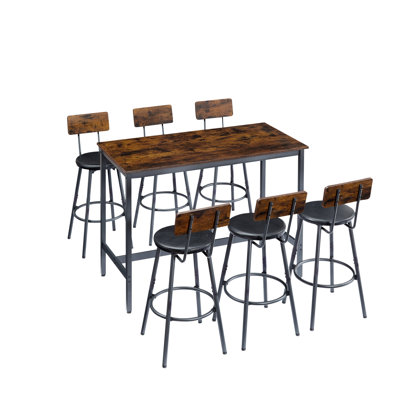 Pub High Dining Table 7 Piece Set,Bar Table Set for 6
