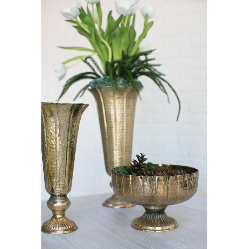 Compote Handmade Metal Table Vase, Gold, 5.5" H x 8" W x 8" D