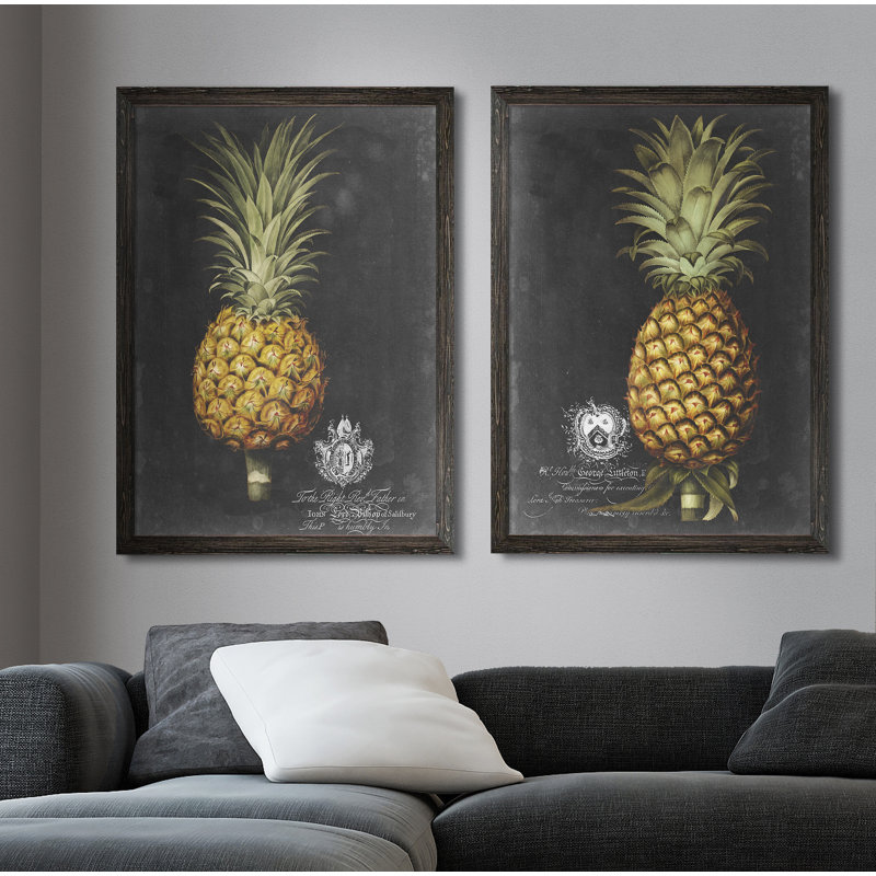 «Royal Brookshaw Pineapple I» par Vincent Van Gogh, ensemble de 2 reproductions d'art encadrées, Toile avec encadrement ébène
