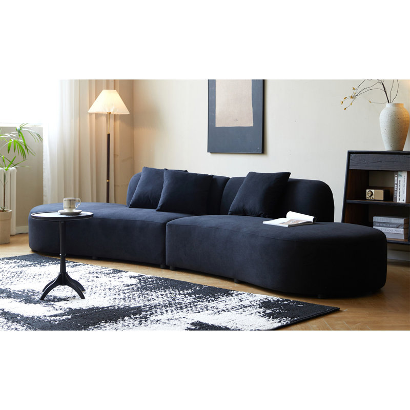 Canapé courbé de 132 po avec coussins décoratifs, Velours noir
