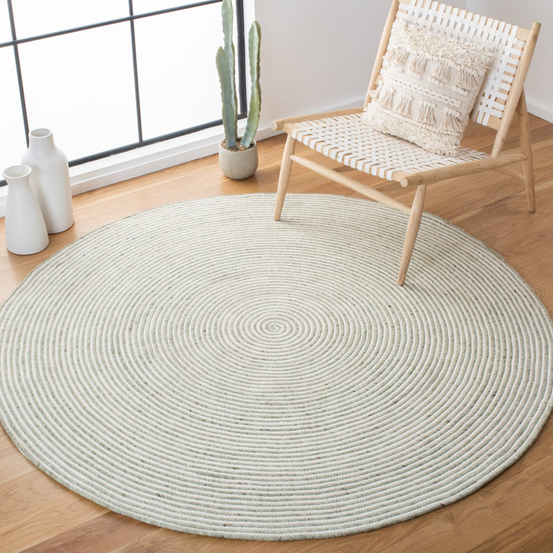 Tapis vert / ivoire en laine et coton tissé à la main Mccarthy, Rond 5 pi