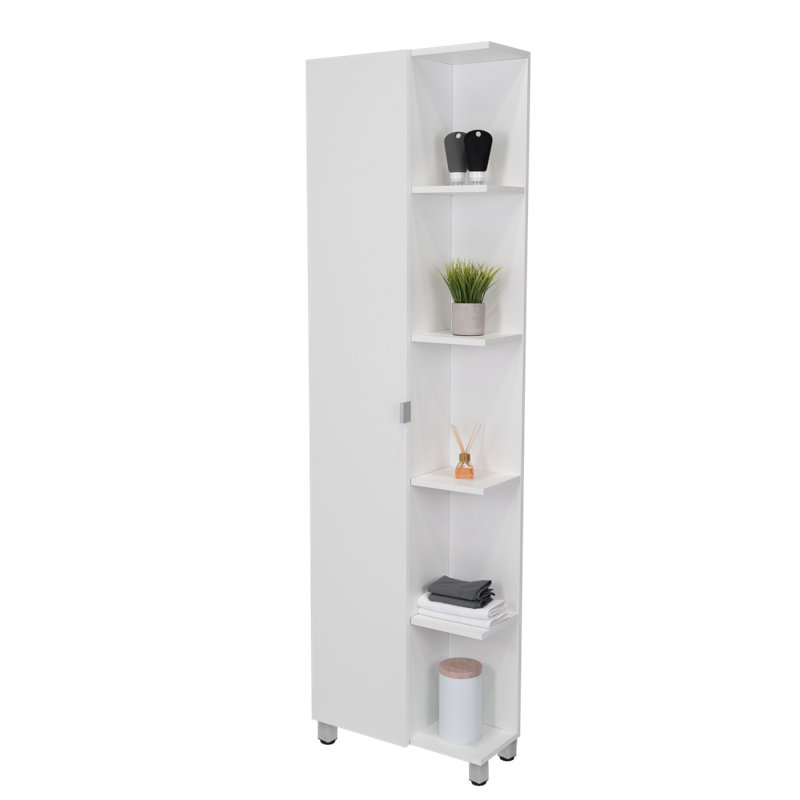 Armoire d'angle moderne, cinq tablettes ouvertes