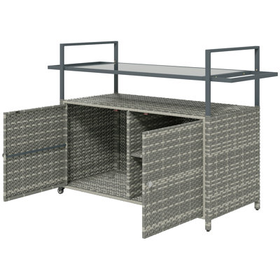 Bar Table - 51.25" x 19.75" x 35.5" - Powder Coated Steel / PE Rattan / All-Weather PE Wicker - 2 Pieces - Bar Table - Brown - Portable with Wheels