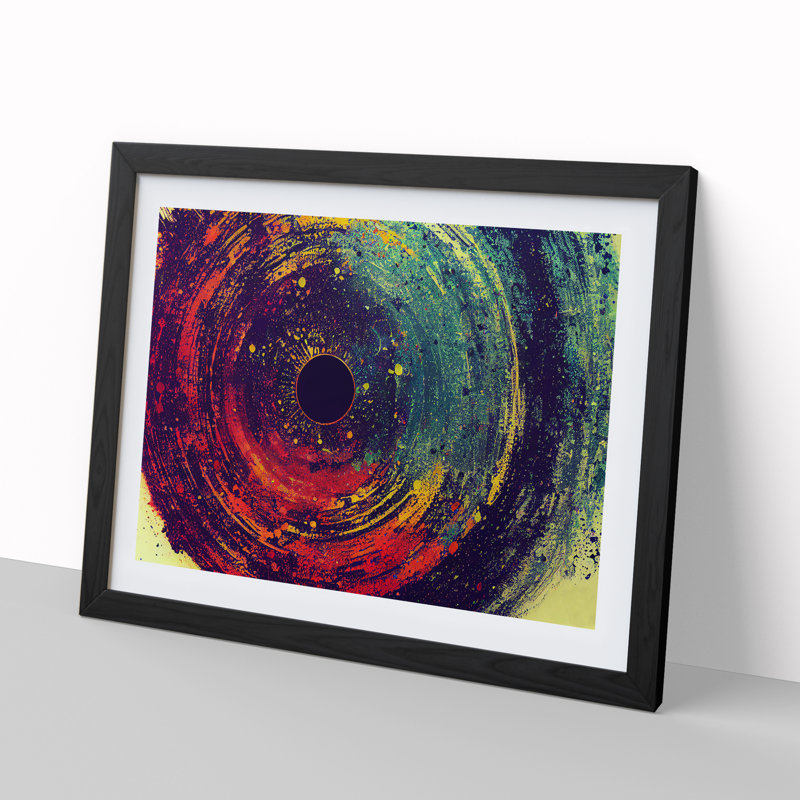 Vinyl Record Abstract Painting Vol.2 - Single Picture Frame Painting, 46cm H x 64cm W x 2cm D, Black