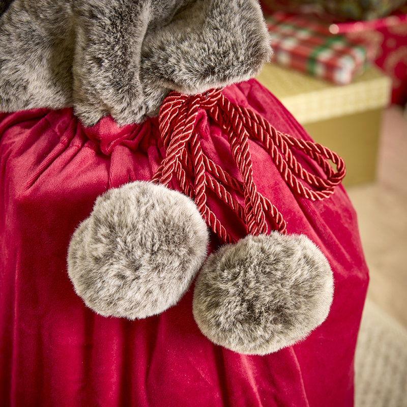 Luxury Christmas Sack with Monogrammed Letter J, Red