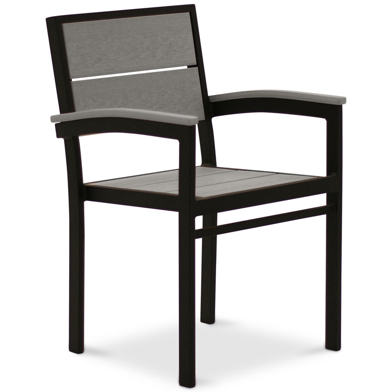 Chaise de patio empilable Reginald, Noir texturé / Bois flotté