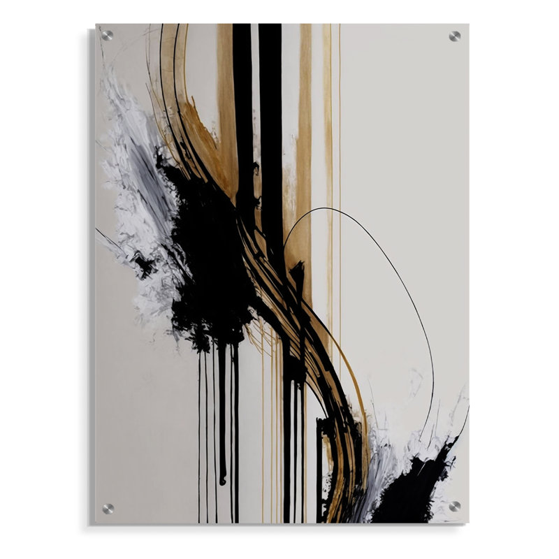 Golden Minimalist Abstract II - Art mural abstrait en acrylique, H 20 po x l 12 po
