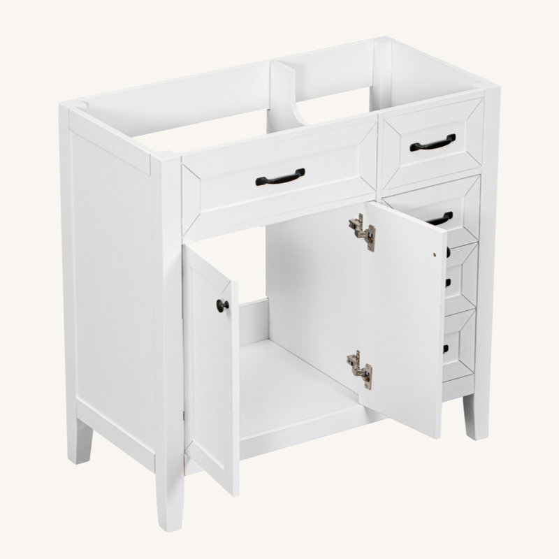 Meuble-lavabo 36 po sans lavabo, base d'armoire seulement, armoire de salle de bain avec tiroirs, structure solide et panneau de fibres à densité moyenne