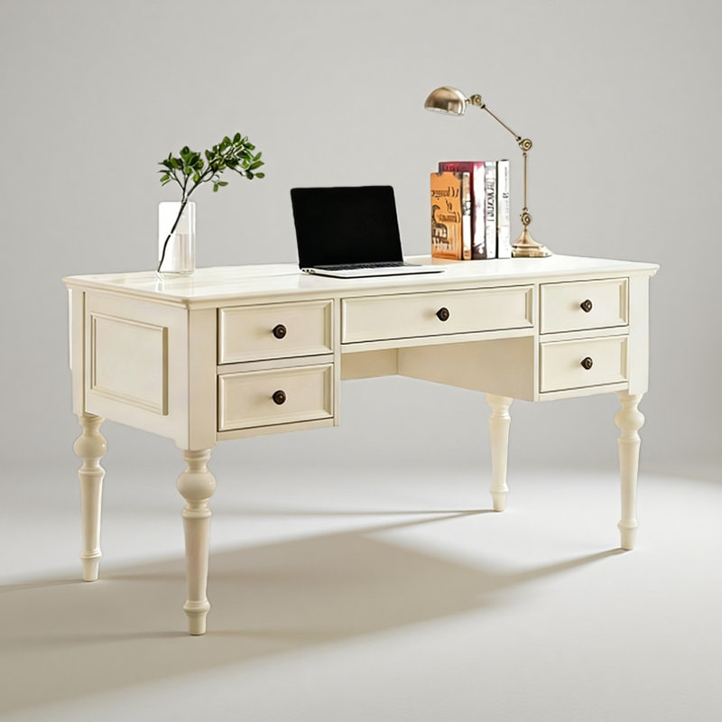 Bureau en bois massif American Rustic, H 30,71 po x l 70,87 po x P 29,92 po, Blanc