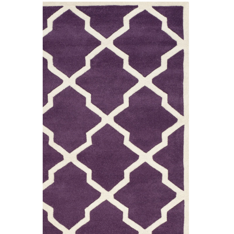 Tapis mauve / ivoire en laine Carolene, Tapis de couloir 2 pi 3 po x 11 pi