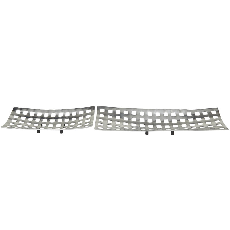 Silver Aluminum Grid Design Decorative Tray Set