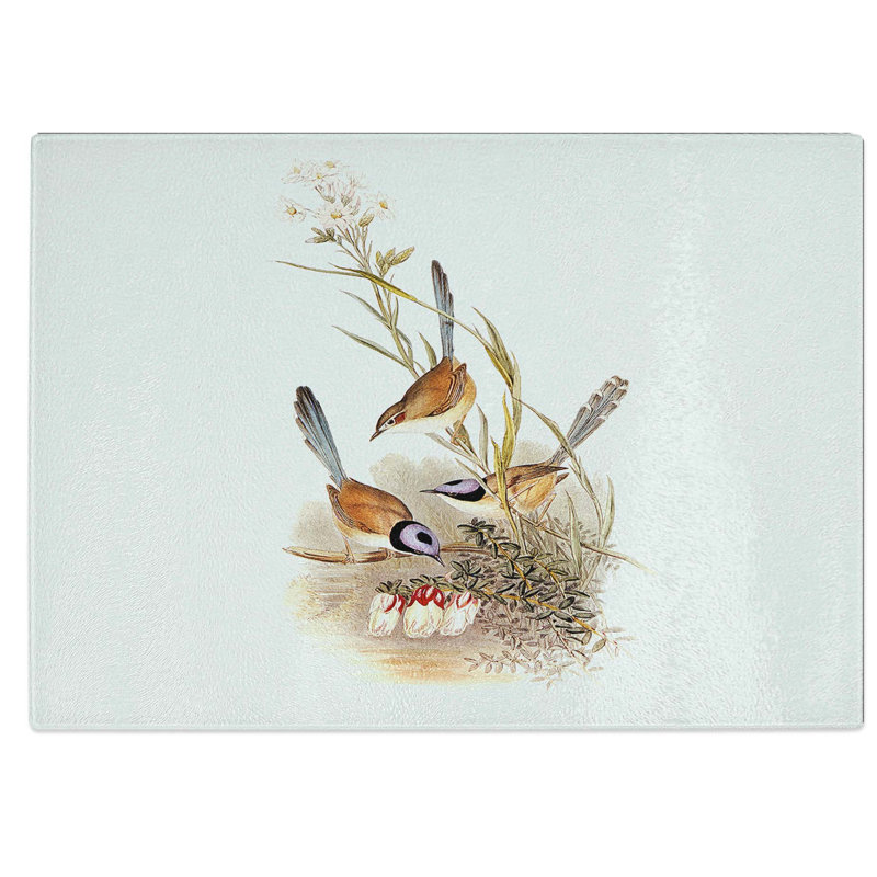 Tempered Glass Crowned Wrens Chopping Board, 28.5 cm W x 20 cm L