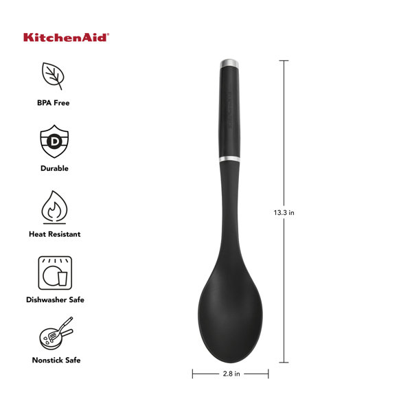KitchenAid Black Cooking Spoons Set of 2 Spoons 14 Long - Slotted & Serving