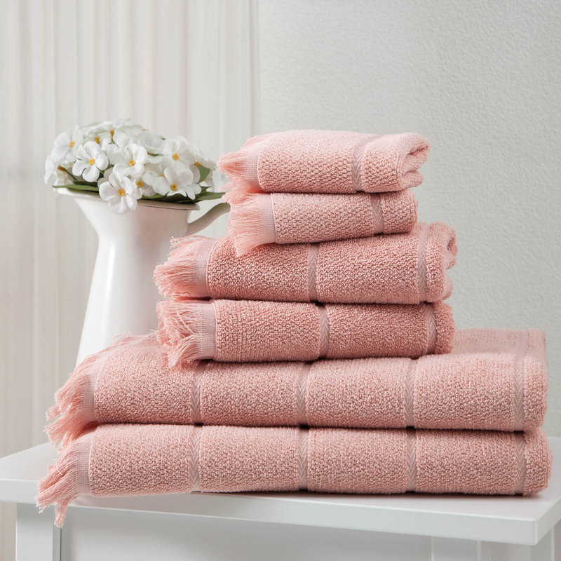 Ozkan 6 Piece Turkish Cotton Towel Set Includes 2 Bath Towel, 2 Hand Towel, 2 Washcloth, Pink