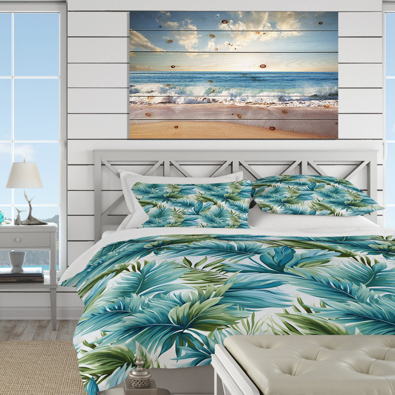 Ensemble de housse de couette floral - Motif tropical bleu et vert, Housse de couette pour très grand lit et 2 très