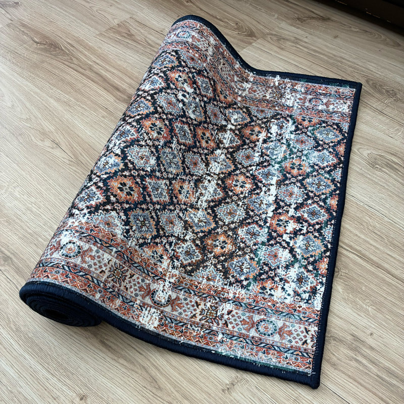 Custom Size Anti-Slip Low Profile Distressed Midnight Mosaic Runner Rugs by Feet, Runner 2'2" x 35'