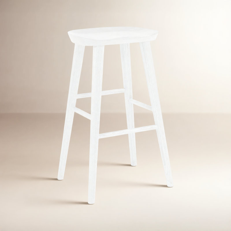 Anzie Wood Backless Saddle Stool, Bar Stool (29.3" Seat Height), White