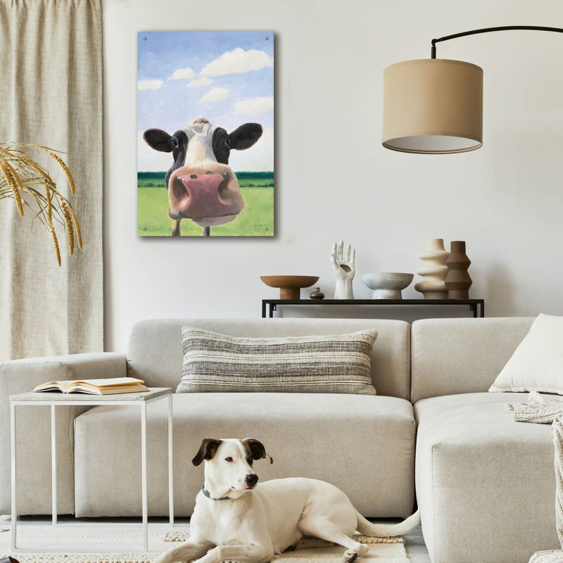  «Drôle de vache» par James Wiens, art mural en verre acrylique, 24 po x 36 po