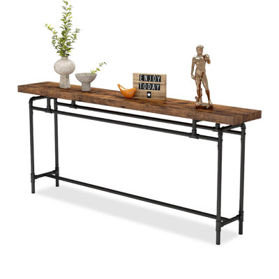 Brown Solid Wood Rectangular Console Table