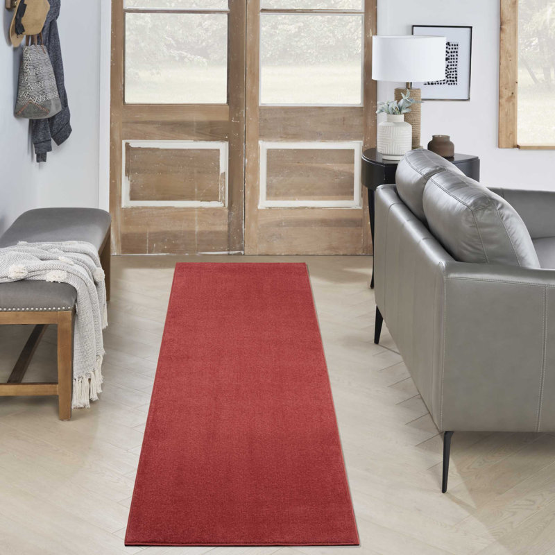 Mullican Sandy Solid Red Easy Care Indoor/Outdoor Area Rug, Runner 2'2" x 10'