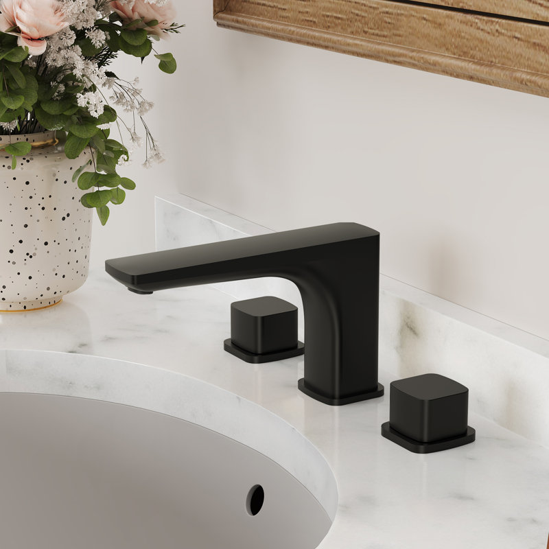Widespread Bathroom Faucet 3 Hole, 2-handle Bathroom Sink Faucet with Drain Assembly, Matte Black