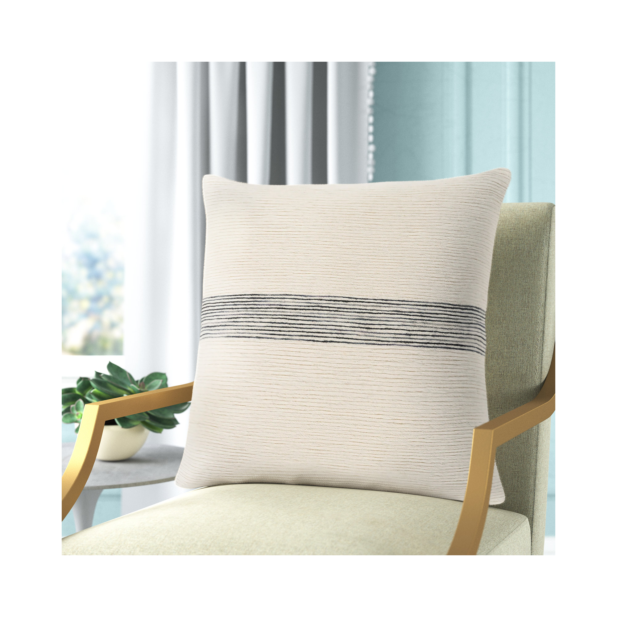 Cason Striped Cotton Throw Pillow, 22" x 22", Down