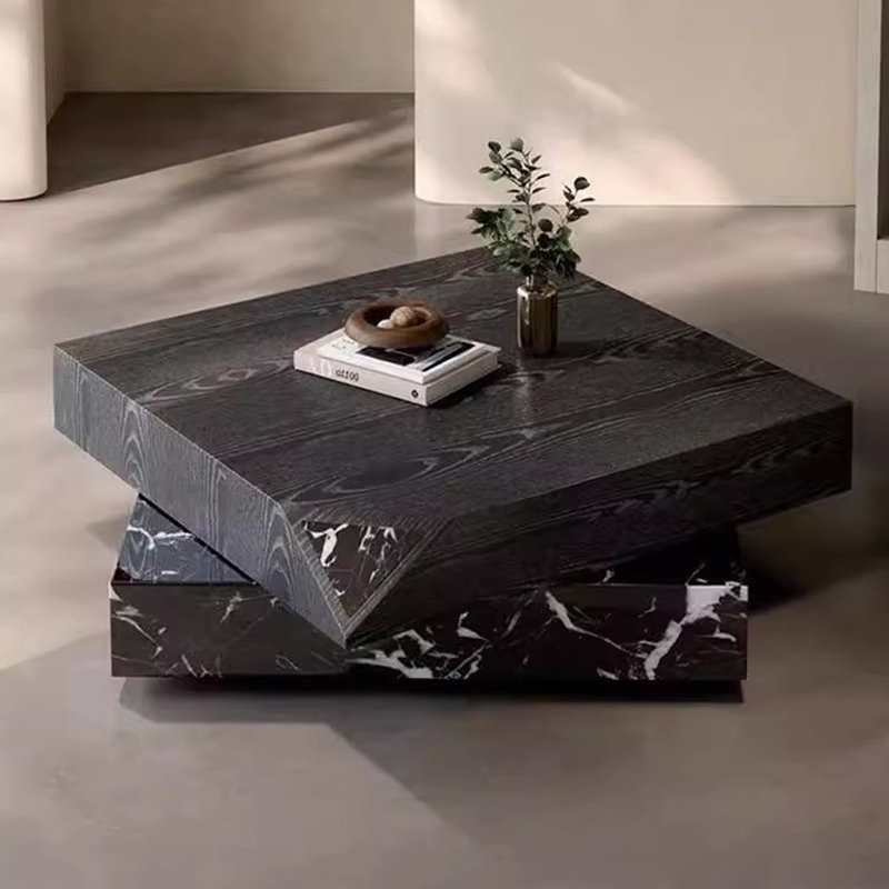 Black Solid Wood Square Rotatable Coffee Table