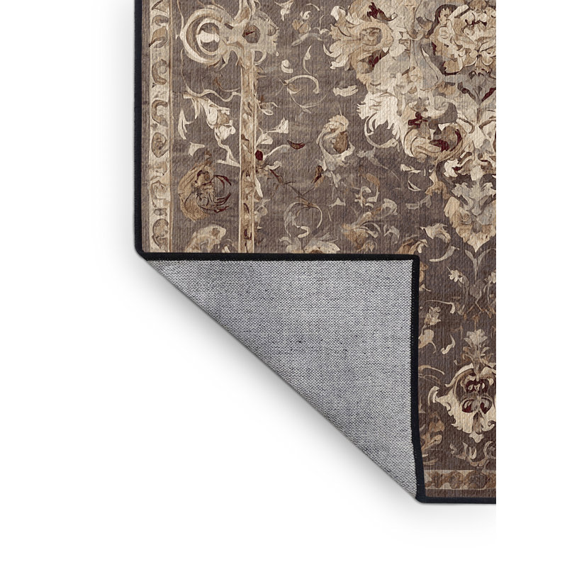 Machine Washable Brown Area Rug, Rectangle 5' x 7'