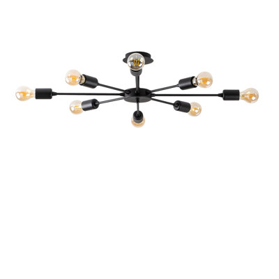 Lustre industriel noir élégant, 30,7 po x 30,7 po x 7,5 po | Corps en fer durable, 8 x douilles E27 (40 W maximum) | Conception moderne de couleur unie | Parfait pour la salle à manger, le salon et le bureau | Certifié IP20