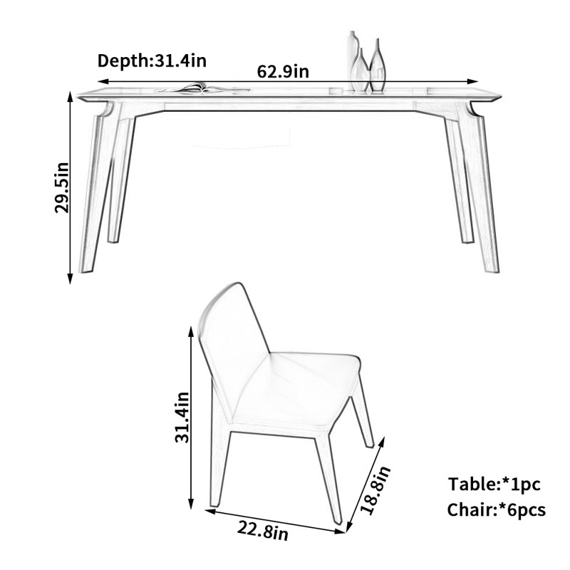 Ensemble de chaises de salle à manger Myoshi, H 29,5 po x L 62,9 po x l 31,4 po