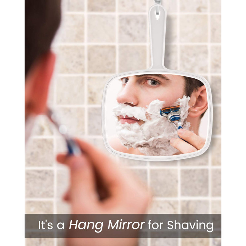 Miroir à main Salon de coiffure avec coiffeuse (carré 7,4 po x 10,3 po), Blanc