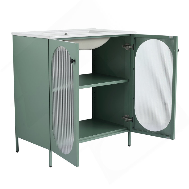 Meuble-lavabo autoportant de 30 pouces avec comptoir en céramique, Vert menthe