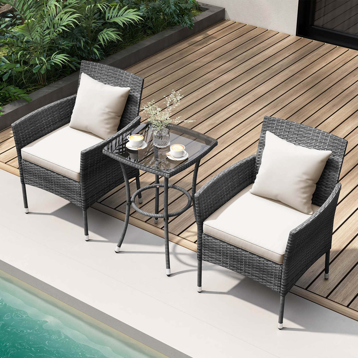 Ebern Designs 3 Pcs Patio Furniture Set With Cushioned Patio Chairs ...