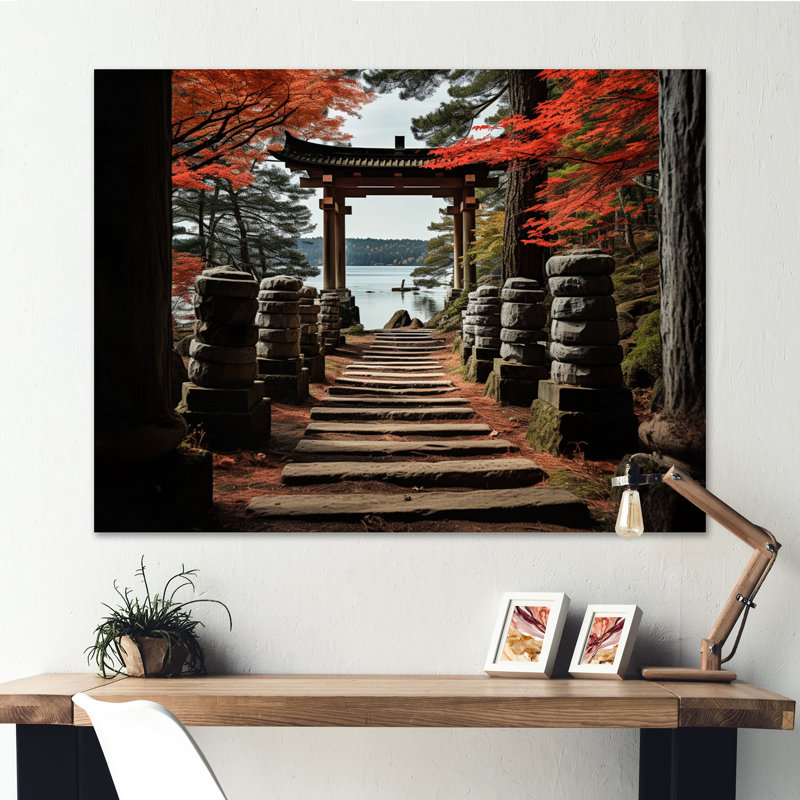 Japon Art Red Torii Gate III - Japan Art Wall Decor, H 16 po x l 32 po x P 1 po, Toile tendue