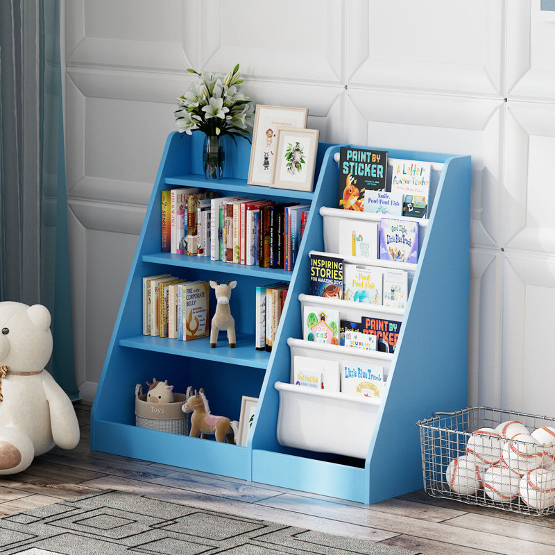 Bibliothèque pour enfants Maggiorina, (4 tablettes) H 31,5 po x l 35,4 po x P 15,7 po, Bleu
