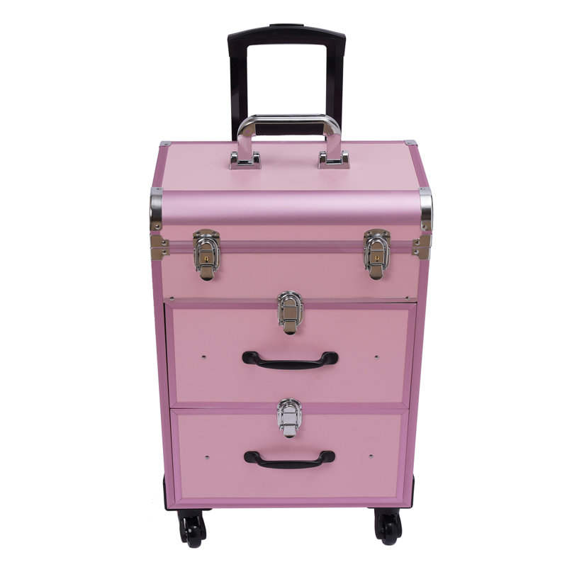 Large Cosmetic Trolley Bin With Locks, Pink
