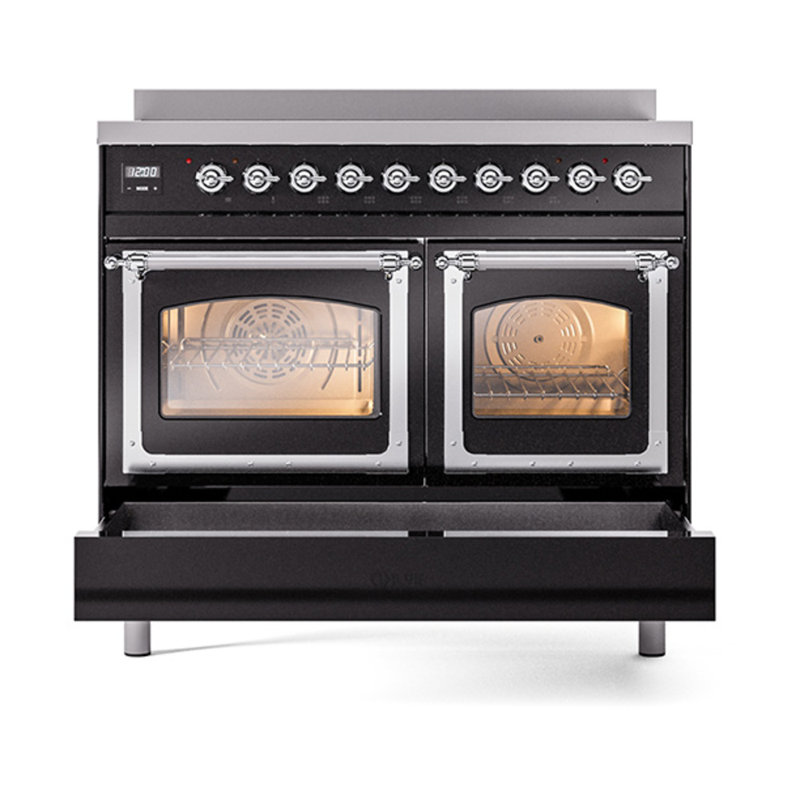 ILVE Nostalgie II Noblesse 40 in Induction Range, Glossy Black/Chrome