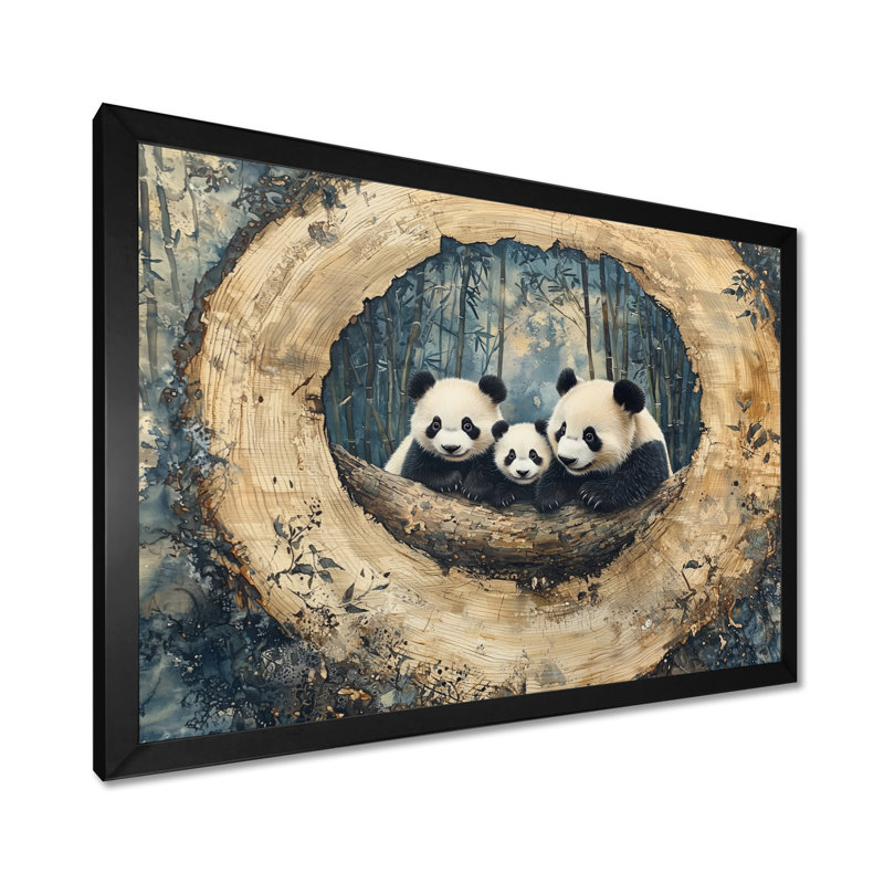 Gerolama, glissade sur bois, famille de panda dans la forêt I - art mural Panda, Reproduction encadrée d'une seule photo