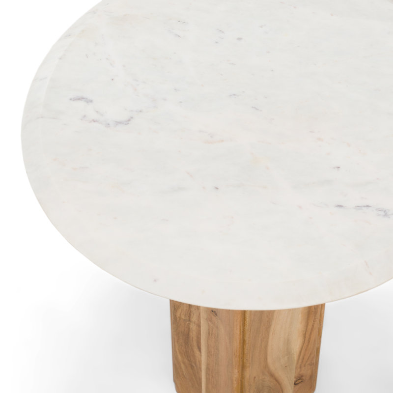 Dillinger - Table de bout moderne en marbre blanc et bois de manguier